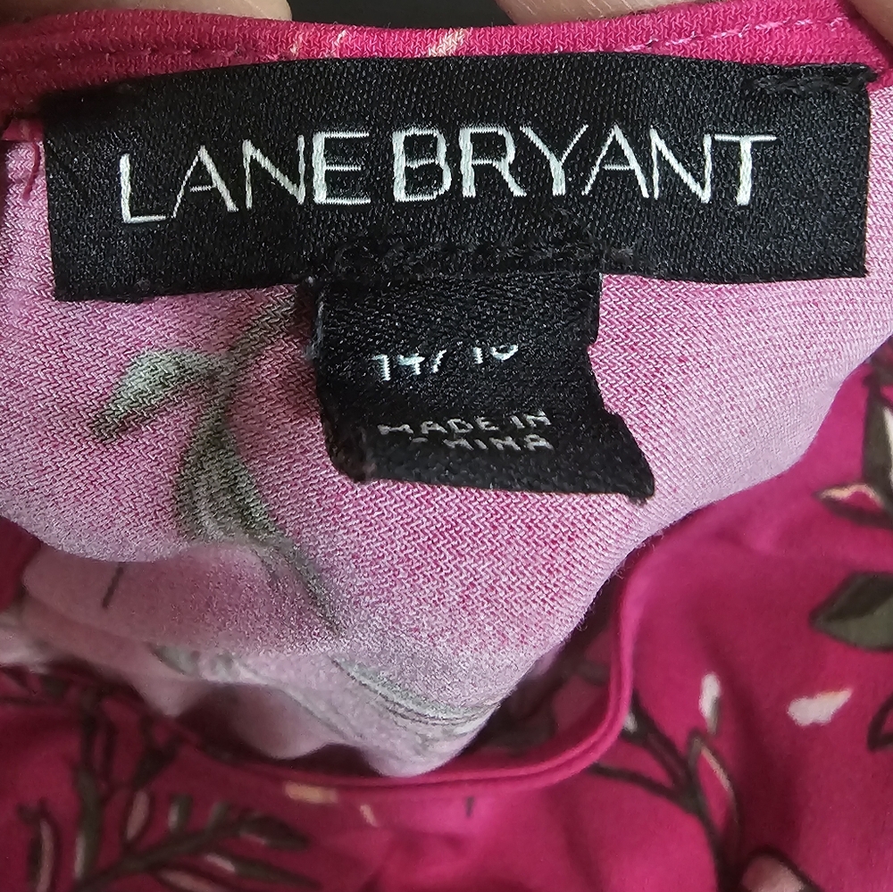 Lane Bryant Hot Pink Floral Cold-Shoulder Ruffle Top - Picture 3 of 4